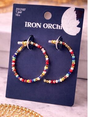 ⚠️ 5/25: Rainbow Beaded Hoop Earrings
